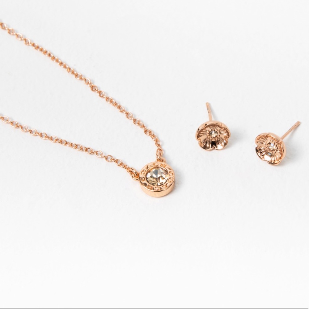 Coach Open Circle Necklace and Tea Rose Stud Set